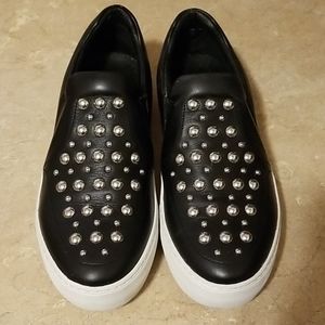 J/Slides NYC black silver studded slip ons size 8